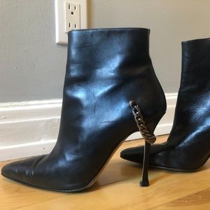 Black Leather Stiletto Booties